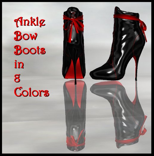 Second Life Marketplace Black Leather Ankle Bow Boots With red