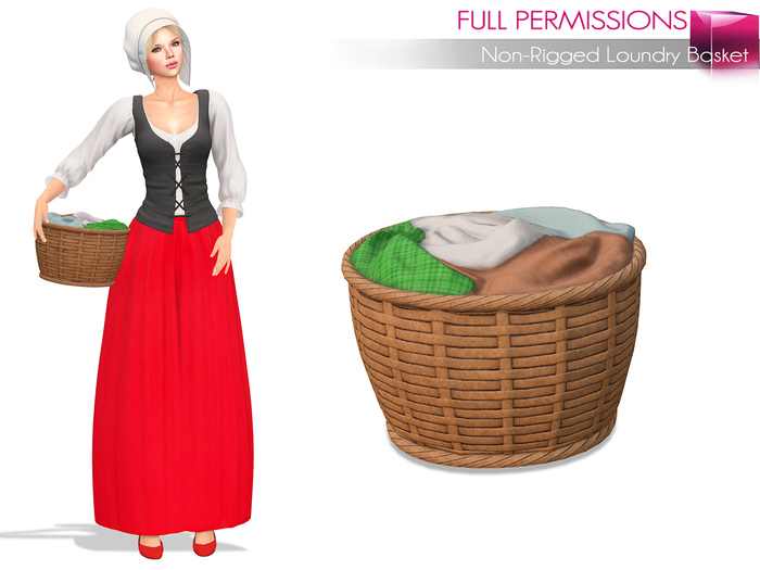 Full Perm 1LI Non-rigged Medieval Wicker Laundry Basket with Clothes
