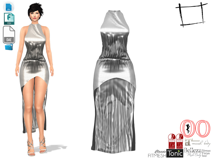  Dae Obj FBX For Asymmetrical Halter Neck Dress Slink, Maitreya, Voluptuous, Belleza, Tonic