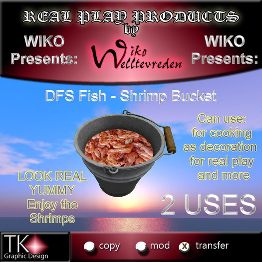WIKO presents DFS Fish - Shrimp Bucket * 2 USES * YUMMY * Can use for Cooking, Decoration, Real Play and many more