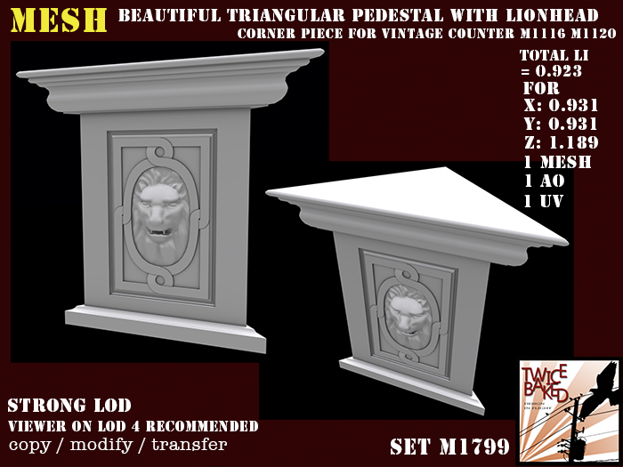 "TB" triangular pedestal with lion head M1799