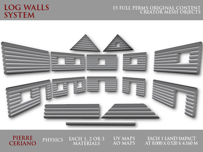 Log walls system - 1 LI each - 12 FULL PERMS Meshes