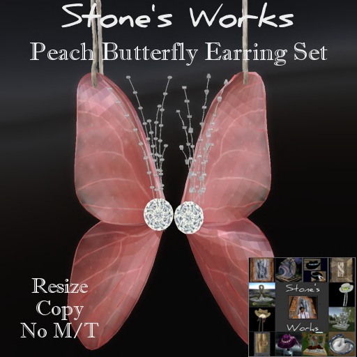 Butterfly Earring Set Peach Stone's Works