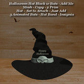 Halloween Hat Black w Bats - Add Me