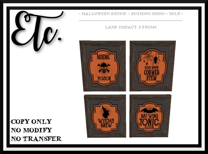 Etc. Halloween Decor - Potions Signs