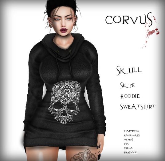 Corvus : Skye Skull Hoodie Sweatshirt