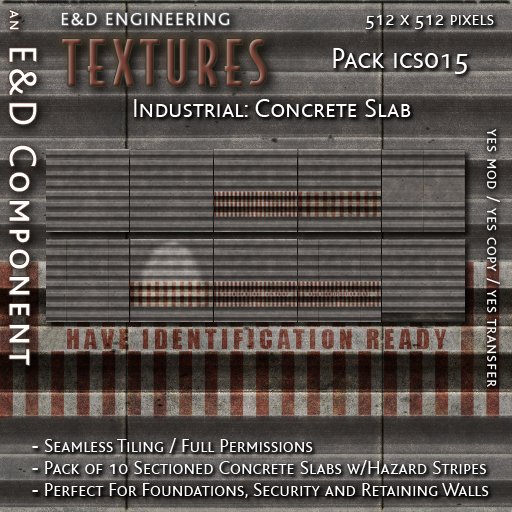 [ICS015] 10 512px Concrete Textures with Hazard Warning Stripe for Combat Bunker Security Checkpoint by E&D ENGINEERING