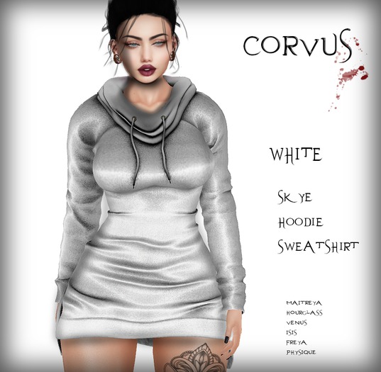 Corvus : Skye White Hoodie Sweatshirt