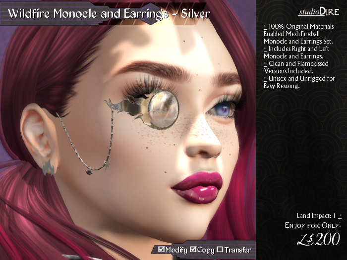 /studioDire/ Wildfire Monocle and Earrings - Silver