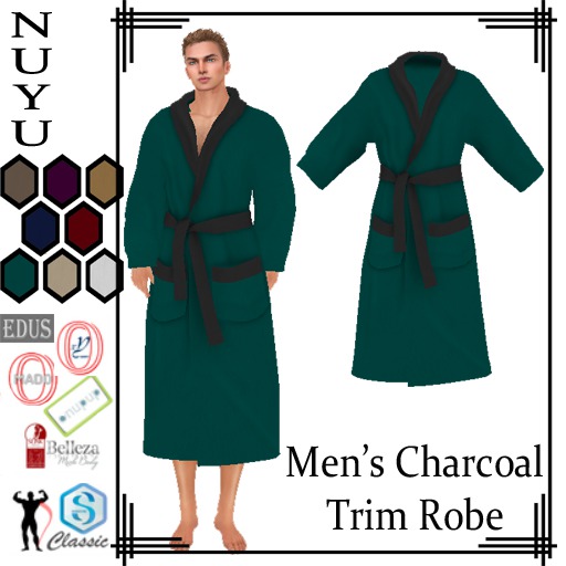 NUYU Men's Charcoal Trim Robe