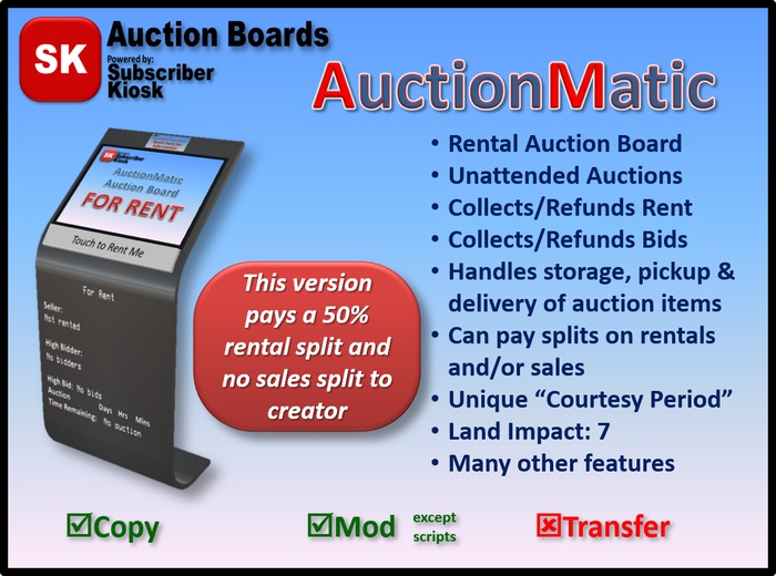 AuctionMatic (AM) Rental Auction Board [50% creator split]