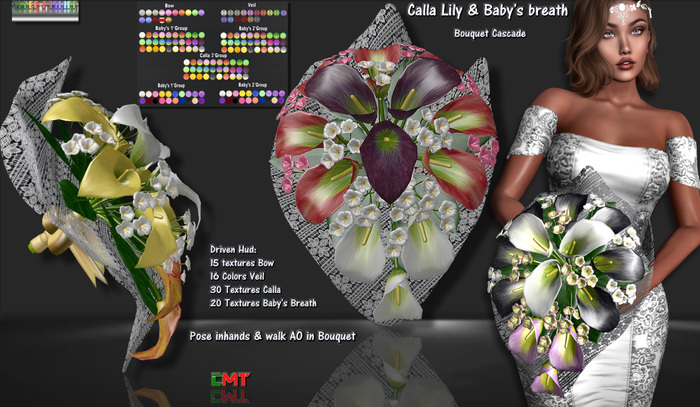 R.F. - *Calla Lily & Baby's breath Bouquet w/hud & pose