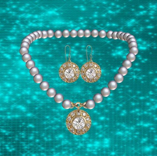 TRITON - Formal Diamond Medallion & Pearl Necklace & Earrings (BOXED)