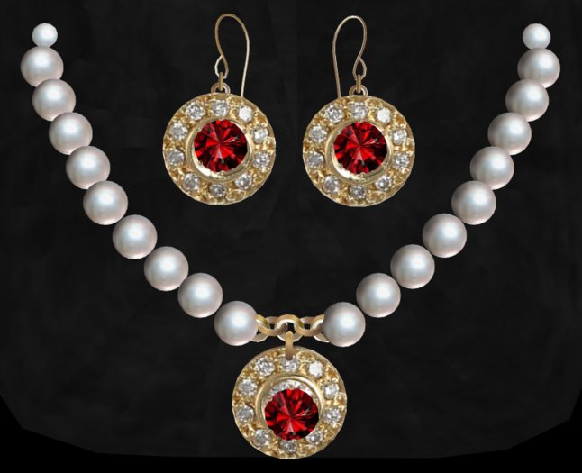 TRITON - Formal Diamond Medallion & Pearl Necklace Set Christmas RUBY