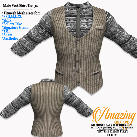 AmAzInG CrEaTiOnS Male Vest Shirt Tie 34 (CH)