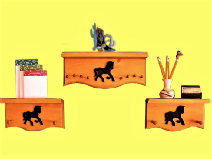 3 Wood Shelf Cowboy Horse HOME DECOR Hanging Art 3D Wall Decal on 1 PRIM Copy/Mod Country Farm House Ready to Hang