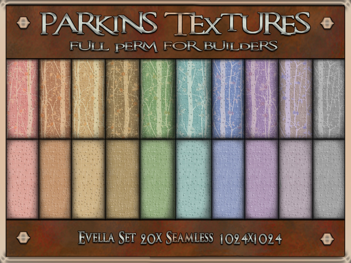 Parkins Textures - Evella Set - 20x Full Perm Seamless 1024 - Fabric, Texture, Cloth, Clothing,Tree, Pastel, Dotty, 