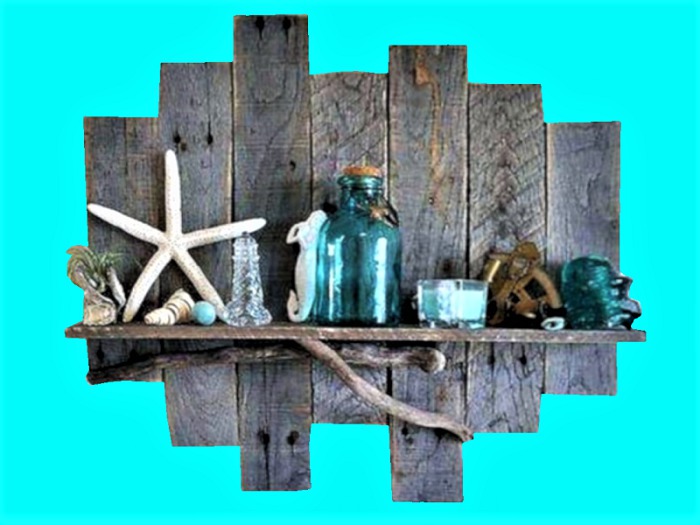 Rustic Wood Shelf Sea Treasures HOME WALL DECOR Hanging Art