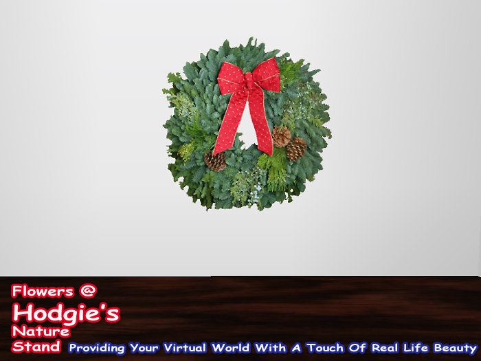 Christmas Wreath With Red Bow & Pinecones