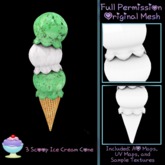 [Sherbert] Full Perm 3 Scoop Ice Cream Cone (ADD)
