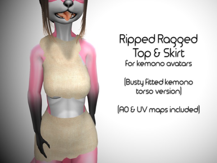 LMF Fitted Kemono Torso Ripped Ragged Top & Skirt (Busty)