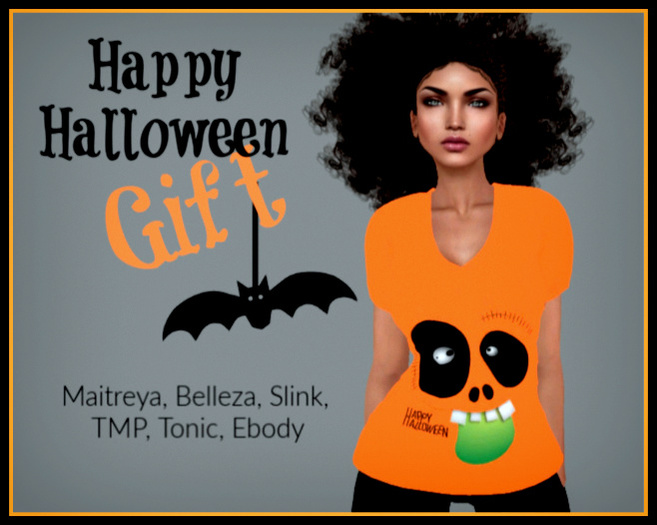 GIFT - Happy Halloween Face Fitted Tee - Maitreya, Ebody, TMP, Belleza, Slink, Tonic