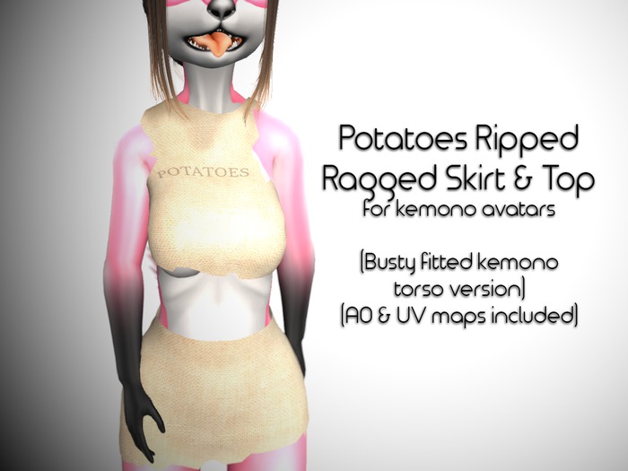 Fitted Kemono Torso Potato Ripped Ragged Top & Skirt Busty