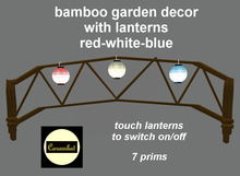 Bamboo garden decor with lanterns red-white-blue