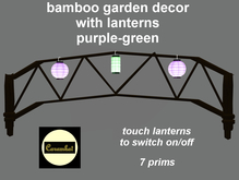 Bamboo garden decor with lanterns purple-green