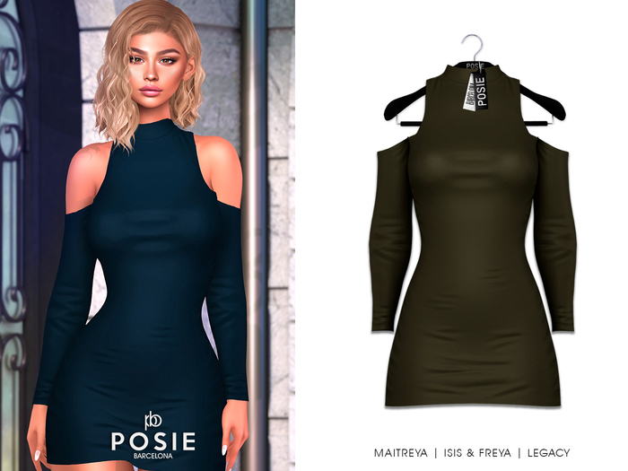 POSIE - Carla Cut Out Shoulder Dress .OLIVE