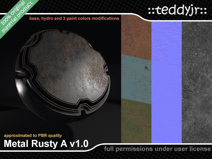 Metal Rusty A - stained and painted steel material (textures) - five modifications and almost PBR quality - Fullperm