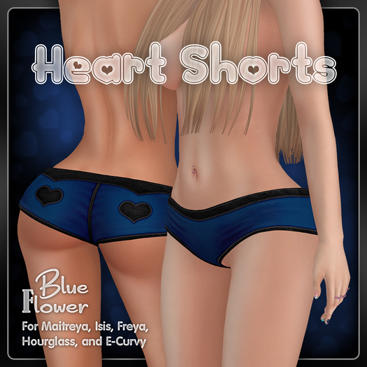 Blue Flower - Heart Shorts Blue