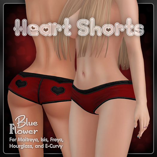 Blue Flower - Heart Shorts Red