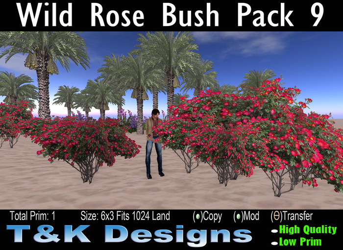 Shrub Wild Red Roses Pack v9 Mesh(6x3)1PCM299 T&K Designs