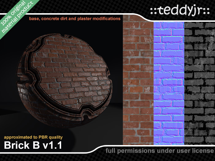 Brick B - red clay brick material (textures) with three modifications and almost PBR quality - Fullperm
