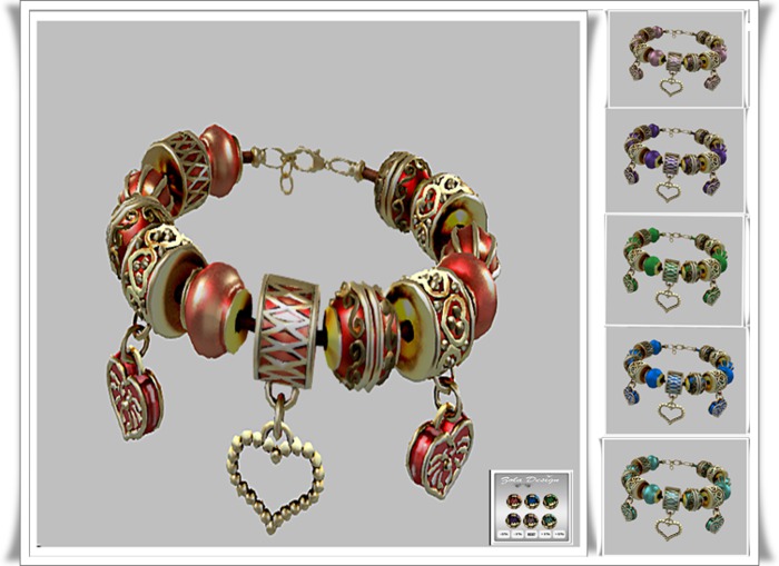 Pandora style Bracelet Hearts gold with Color HUD+Resizer HUD
