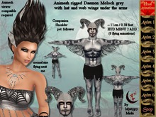 Animesh Moloch Men Companion grey shoulder pet ADD, winged daemon mesh rigged with hud menu 2 (6 flying animations)