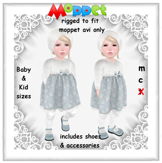 Moppet Blue Beige Babydoll Dress Set