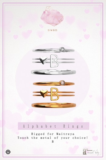 Swan Alphabet Rings Silver - B