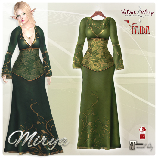 [V/W] + Faida - Mirya Dress Jade - Medieval Fantasy gown, Elven style, for Maitreya Lara & Slink Hourglass - Mesh