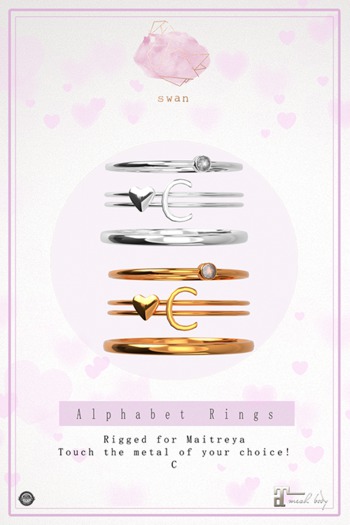 Swan Alphabet Rings Silver - C