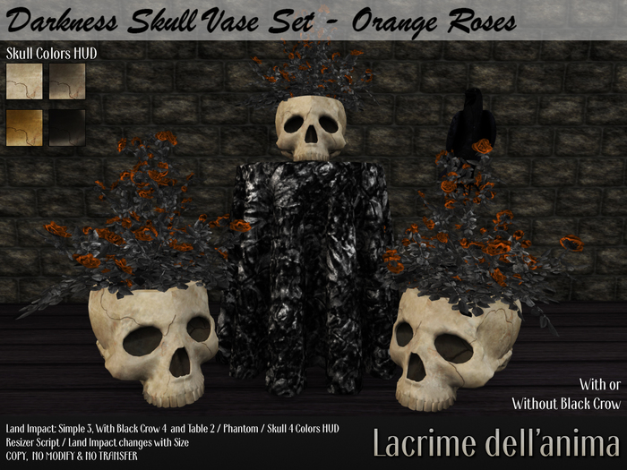 Darkness Skull Vase Set - Orange Roses