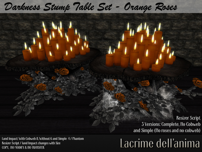 Darkness Stump Table Set - Orange Roses