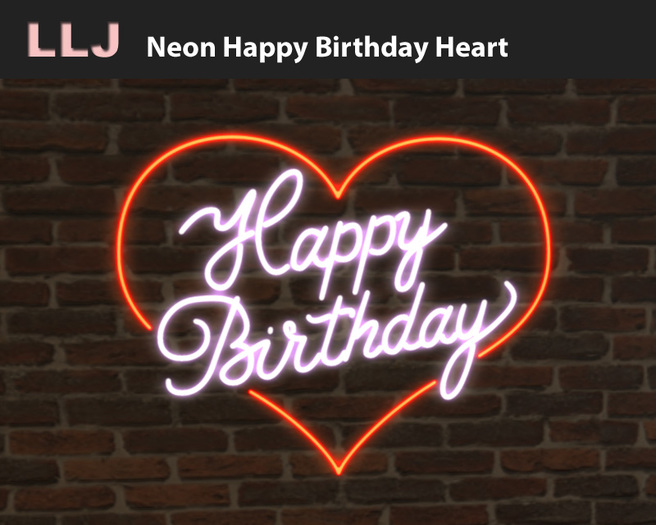 LLJ Neon Happy Birthday Heart