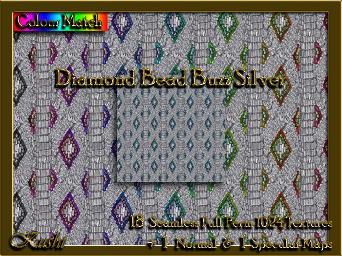 !Kushi! DiamondBeadBuzzSILVER Textures -WearToUnpack