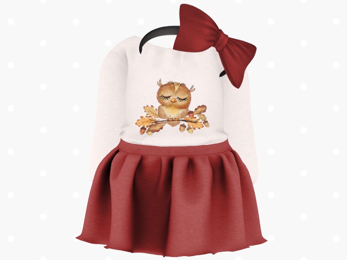 Bloom Owl Skirt Set (Red)