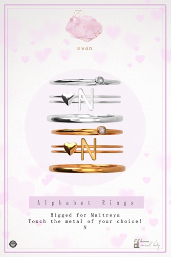 Swan Alphabet Rings Silver - N
