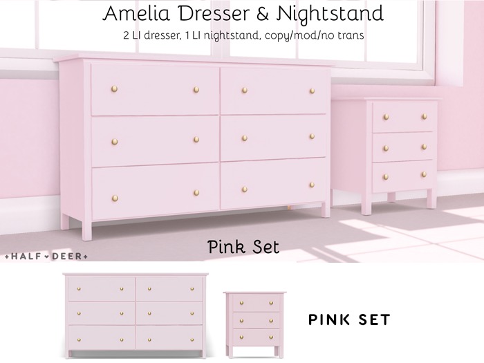 Second Life Marketplace +HalfDeer+ Amelia Dresser + Nightstand [Pink]