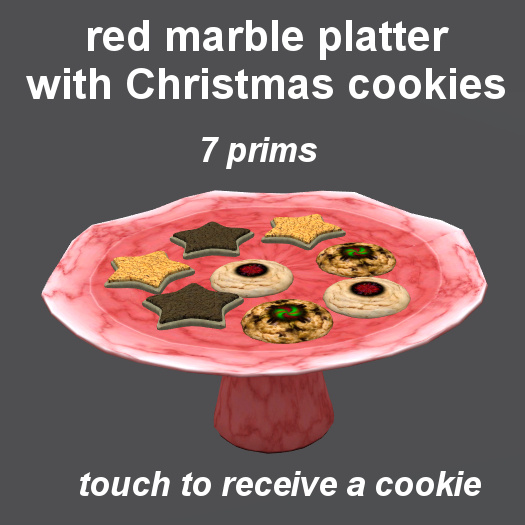 red marble platter with Christmas cookies
