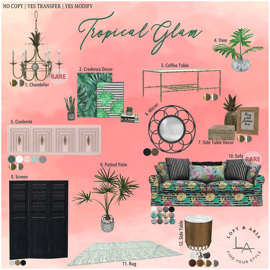 Loft & Aria - Tropical Glam Sofa - RARE [unbox] + 7 items